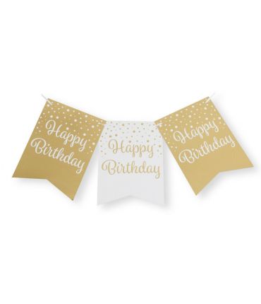 Party flag banner gold/white - Happy Birthday