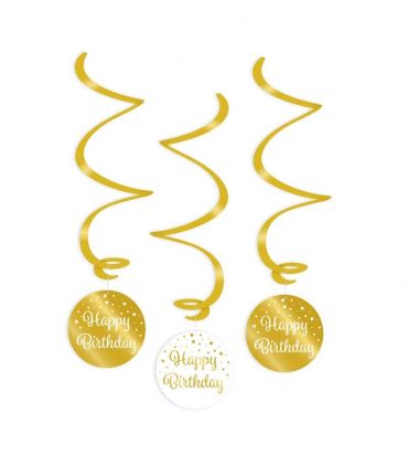 Swirl decorations gold/white - Happy birthday