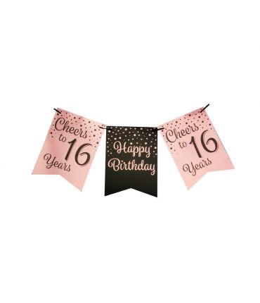 Party flag banner rose/black - 16