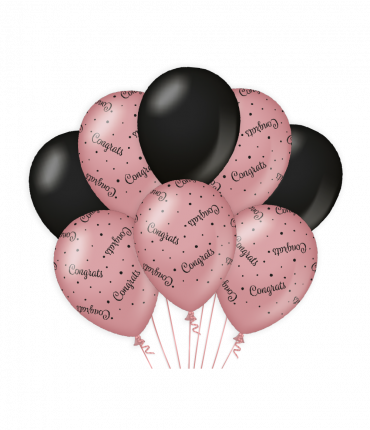 Decoration balloons rose/black - Congrats