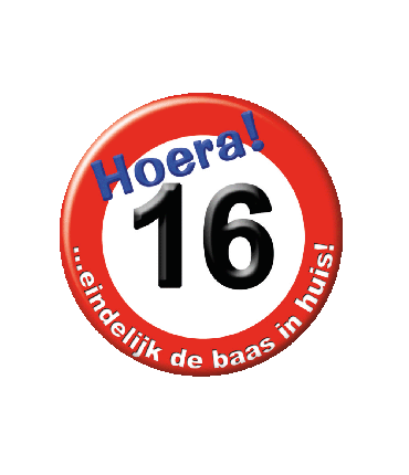 Button klein - 16 jaar verkeersbord