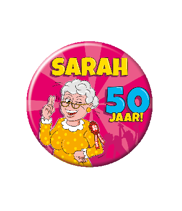 Button klein - Sarah 50 (cartoon)
