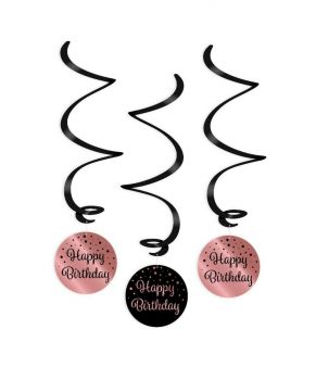 Swirl decorations rose/black - Happy birthday