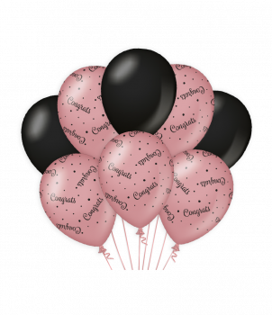 Decoration balloons rose/black - Congrats