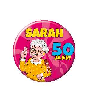 Button klein - Sarah 50 (cartoon)